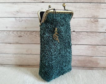 Etui na okulary, materiałowe etui na okulary przeciwsłoneczne, kopertówka do okularów z zapięciem Kiss Lock, etui na okulary przeciwsłoneczne z zapięciem Kiss Lock, ochraniacz na okulary ślubne, wyjątkowy prezent dla niej
