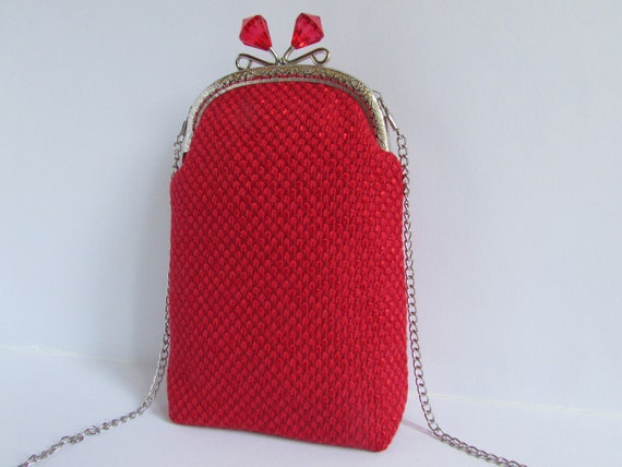 Red GOLDEN VELVET box CLUTCH PURSE Hard Case PARTY Evening Bag CRYSTAL USA  | eBay