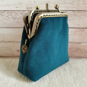 Double Kiss Lock-portemonnee, portemonnee in vintage-stijl, portemonnee met dubbele vakken, portemonnee met Kiss-sluiting, stoffen portemonnee, uniek cadeau voor haar