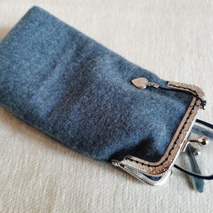 Estuche de lana para gafas, estuche de tela estilo vintage para gafas de sol, estuche suave para gafas, protector de gafas con cierre de beso, estuche retro para gafas de sol con cierre de beso imagen 5