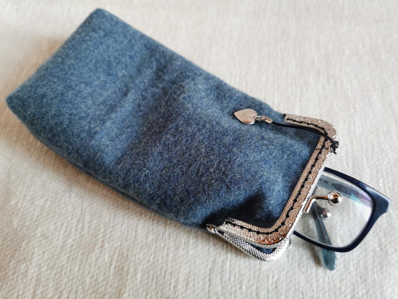 Estuche de lana para gafas, estuche de tela estilo vintage para gafas de sol, estuche suave para gafas, protector de gafas con cierre de beso, estuche retro para gafas de sol con cierre de beso imagen 5