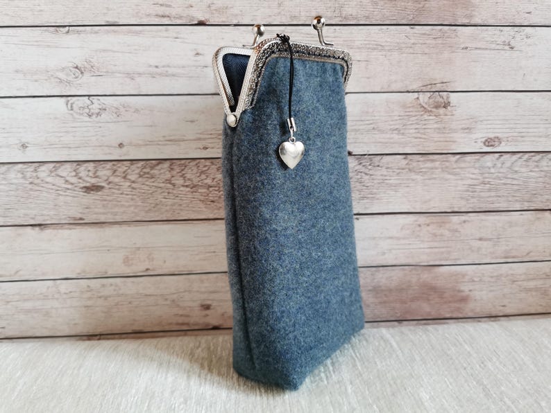 Estuche de lana para gafas, estuche de tela estilo vintage para gafas de sol, estuche suave para gafas, protector de gafas con cierre de beso, estuche retro para gafas de sol con cierre de beso imagen 3