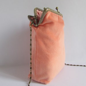 Prom purse, Soft light orange small bag, wedding crossbody little bag, kiss clasp phone purse, princess double Kiss lock clutch, handmade