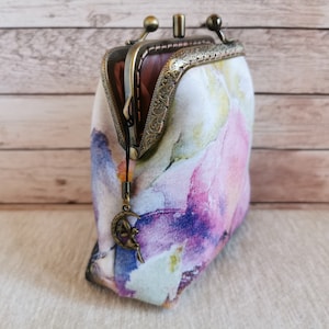 Double Kiss Lock Coin Purse, vintage style Coin Purse, Double Pockets Coin Purse, Kiss clasp wallet, fabric Coin Pouch, unique gift for her