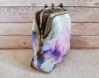 Double Kiss Lock Coin Purse, vintage style Coin Purse, Double Pockets Coin Purse, Kiss clasp wallet, fabric Coin Pouch, unique gift for her