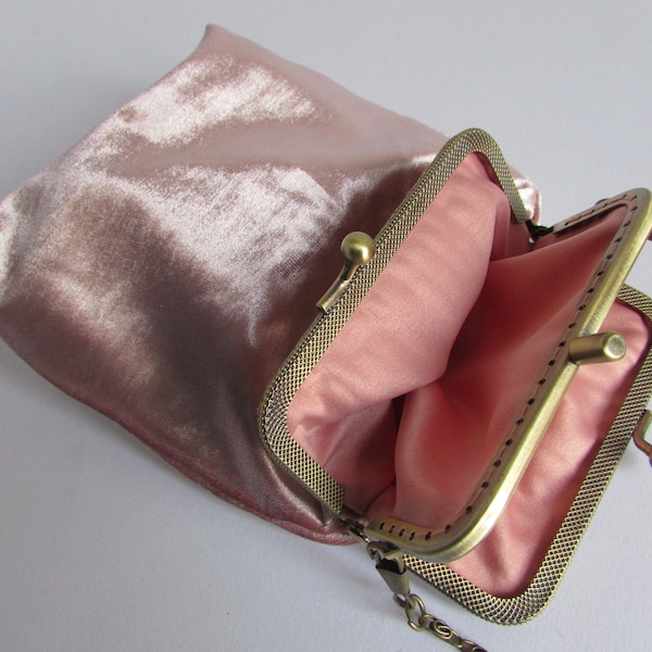 Metallic pink wedding purse, kiss clasp princess crossbody mini bag, girl prom purse, bridal clutch, pink small bag, unique gifts for her