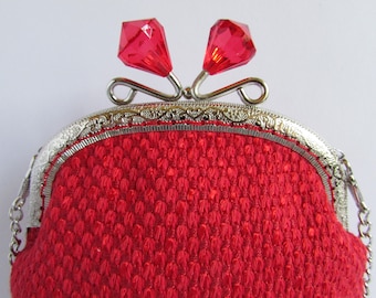 Red Purse, red crystal prom purse, crossbody chain small bag, wedding bag, kiss lock clutch, shoulder phone purse, evening bag, red handbag