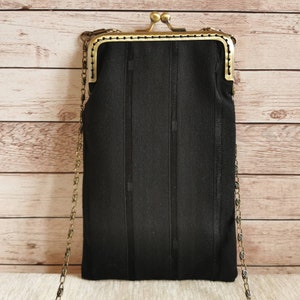 Phone pouch, phone purse, Black crossbody Cell Phone Case, kisslock iPhone 14 plus 14 pro max 13 pro max Case Fabric, kiss clasp Samsung ( S20 S21 S22 S23 ) plus Case, evening purse, unique gift for her