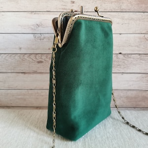 Bolso verde, bolso de noche, bolso retro con doble cierre de beso, bolso de mano cruzado para boda, bolso de fiesta con cierre de beso estilo vintage, bolso cruzado