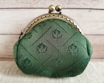 Coin purse, kiss lock coin purse, kiss clasp retro wallet, fabric coin pouch, vintage style coin purse, unique gift for her, handmade