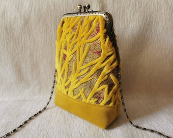 Soft yellow evening bag, prom purse, wedding crossbody small bag, kiss clasp phone purse, double kiss lock crossbody sling bag, gift for her
