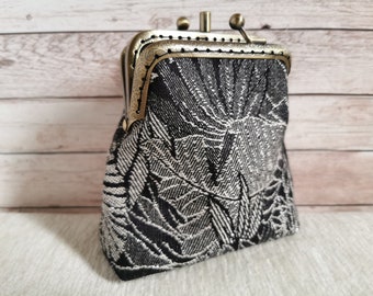 Double Kiss Lock Coin Purse, vintage style Coin Purse, Double Pockets Coin Purse, Kiss clasp wallet, fabric Coin Purse, unique gift for her