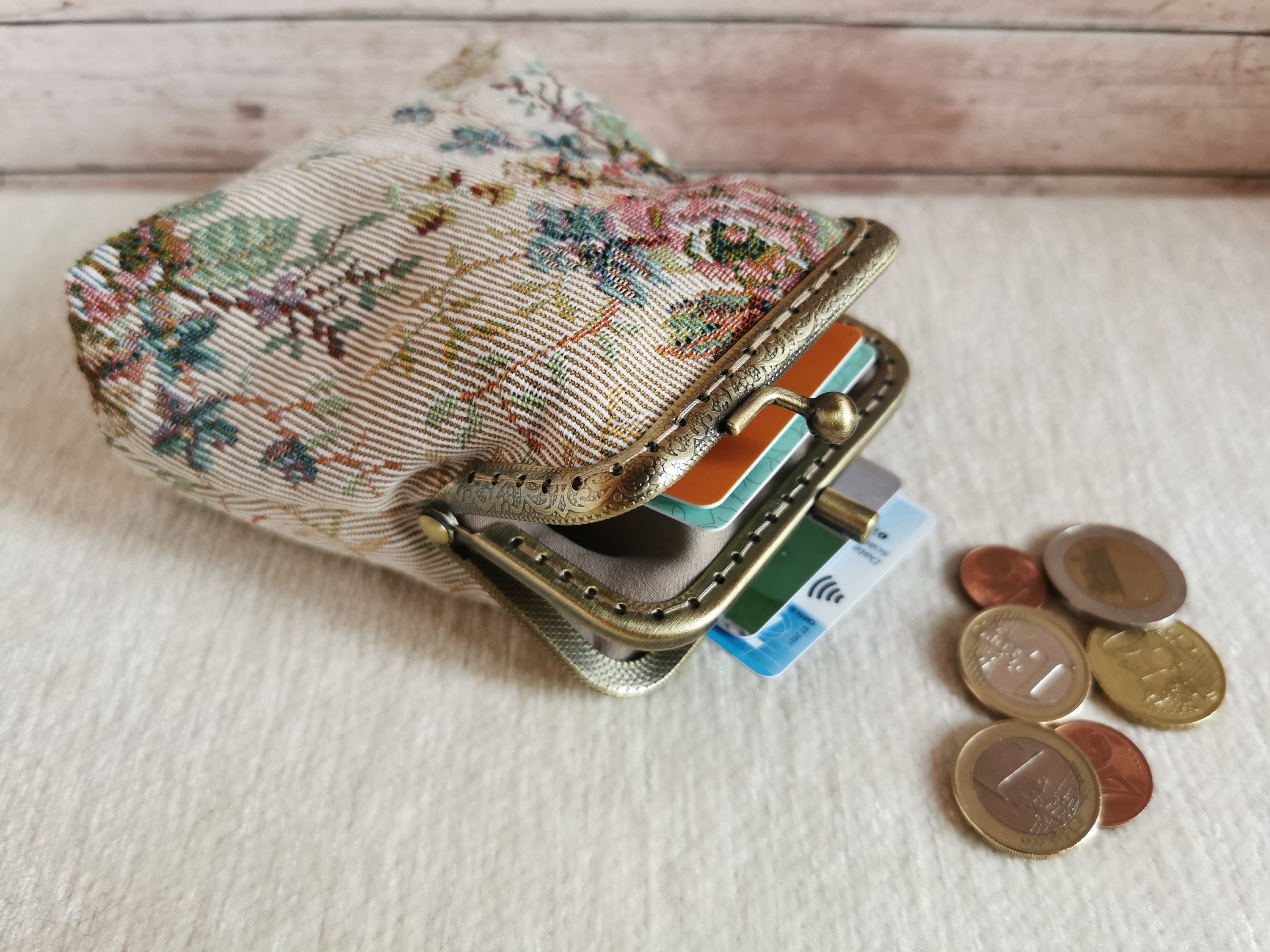 Double Kiss Lock Coin Purse, Vintage Style Coin Purse, Double Pockets Coin Purse, Kiss Clasp Wallet, Fabric Coin Purse, Unique Gift for Her