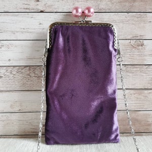 Cell phone purse, purple crossbody phone case, kiss clasp phone pouch, iPhone 15 pro max Case, Samsung s23 plus pouch, kiss lock phone purse