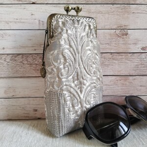 Estojo para óculos, bolsa de tecido para óculos, carteira para óculos de sol feita à mão, estojo para óculos com fecho de beijo, bolsa para óculos de casamento, óculos de proteção