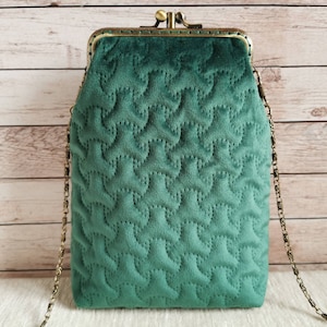 Green prom purse, double kiss lock shoulder bag, kiss clasp crossbody purse, double pockets evening purse, vintage style wedding small bag