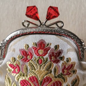 Red crystal crossbody purse, girl wedding phone purse, princess mini bag, retro kiss clasp clutch, red flowers bag, phone shoulder clutch