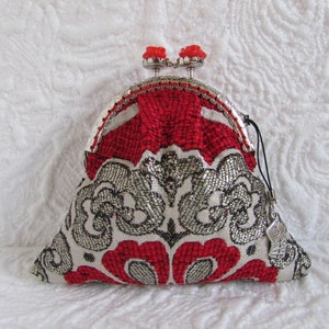 Geldbörse, Rot-Weiß-Silber-Brieftasche, Geldbörse im Vintage-Stil, Geldbörse mit Kussverschluss, Hochzeit Münzbeutel, einzigartiges Geschenk für sie