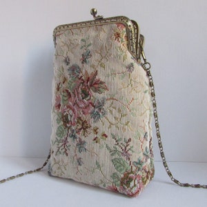 Flowers Crossbody Prom purse, double pockets wedding purse, evening small bag, vintage style phone purse, retro double kiss lock mini bag