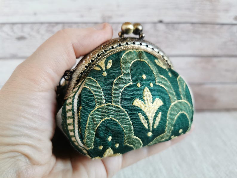 Coin purse, kiss lock coin purse, kiss clasp wallet, Handmade coin pouch, unique gift for her, retro style coin purse, vintage style wallet image 15