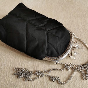 Crossbody prom purse, kiss lock evening purse, kiss clasp small bag, crystal wedding bag retro style, black phone pouch, vintage style purse
