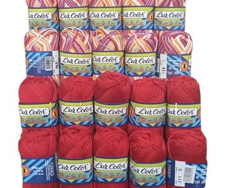 Lot of 20 Cotton Yarns for Hand Knitting, Skeins of Red and Multicolor Yarn for Crochet and Knitting, Balls for Crafts and Knitting
