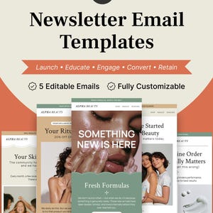 Modelos de e-mail para newsletter no Figma | Kit de campanha mensal | Beleza e cuidados com a pele | Klaviyo | Mailchimp