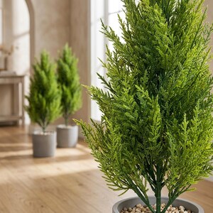 Artificial Pine Tree Branch, Faux Cedar Pine Spray, Greenery Stem for Front Door, Porch Planter, Christmas Holiday Decor, Pot Not Included