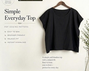 Naaipatroon voor een top met Franse mouwen (PDF), makkelijk te maken top voor beginners, linnen blouse met relaxte pasvorm, digitale download