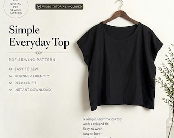 French Sleeve Top Sewing Pattern PDF, Easy Beginner Top, Relaxed Fit Linen Blouse, Digital Download