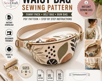 Waist Bag Sewing Pattern PDF, Fanny Pack , Belt Bag, Beginner Friendly (Instant Download)