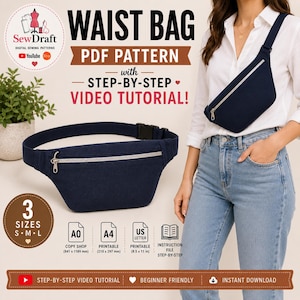 Schnittmuster für eine Bauchtasche (PDF), Gürteltasche, Bauchtasche, Anfängerfreundlich (Sofort-Download)