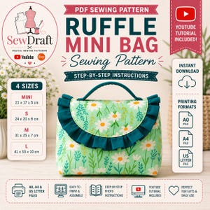 Mini Bag Sewing Pattern PDF + Video Tutorial | Boxy Tote Bag, Handbag, Carry Bag, Lunch Bag  (Instant Download)