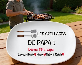 Gepersonaliseerde barbecue-opa-schotel, Bonne Fête papa-cadeau voor kinderen, grillmeester dienblad voor papa, opa, gepersonaliseerde barbecue-feestborden, kookfeestborden