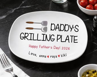 Custom Dad's Grilling Plate, Father's Day Gift from Kids, Grill Master Tray for Daddy,Personalized BBQ Serving Platter,Grandpa's Gift
