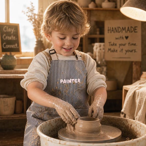 Tablier Enfant Personnalisé Brodé,Prénom,Tablier Peinture Cuisine,Cadeau Anniversaire Fille Garçon,Indispensable scolaire Activité Extérieur