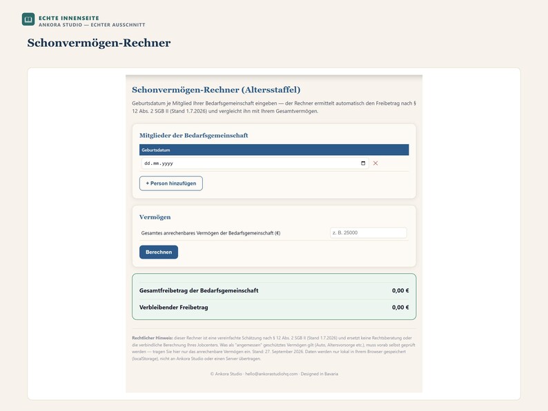 Schonvermögen-Check 2026 PDF Deutsch | Bürgergeld Grundsicherung Altersstaffel Rechner image 4