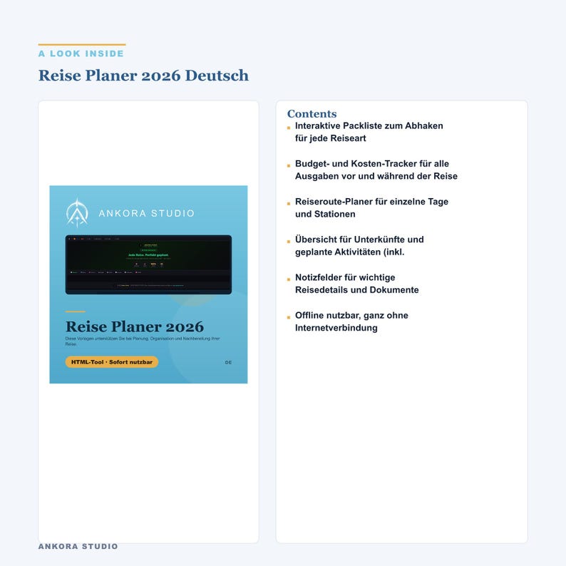 2026 Reiseplaner HTML Tool | Packliste, Budget, Route Tracker (Offline Download) image 2