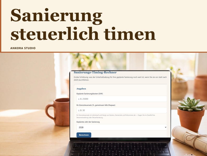 Eigenmietwert-Sanierungsplaner Schweiz 2026 PDF Deutsch | Checkliste Rechner Sanierung Hypothek Reform 2029 Bild 1
