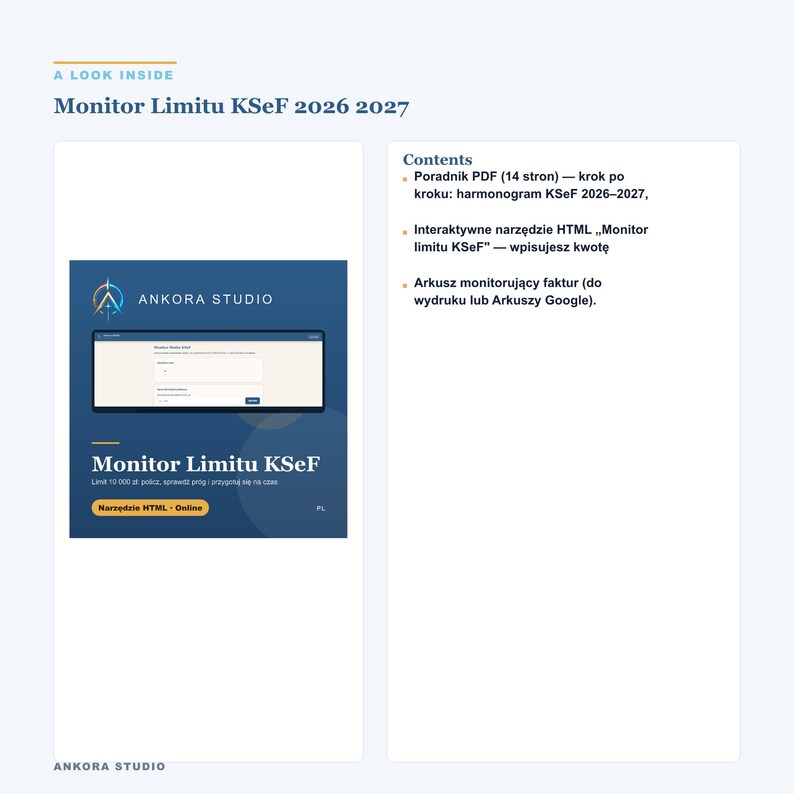 Monitor limitu KSeF 2026-2027 | Kalkulator PDF + narzędzie HTML po polsku | Próg 10 000 zł, faktury image 2