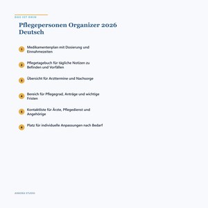 Pflegepersonen Organizer 2026 Deutsch | HTML Tool Medikamentenplan Pflegetagebuch Arzttermine Pflegegrad Offline Sofort Download image 3