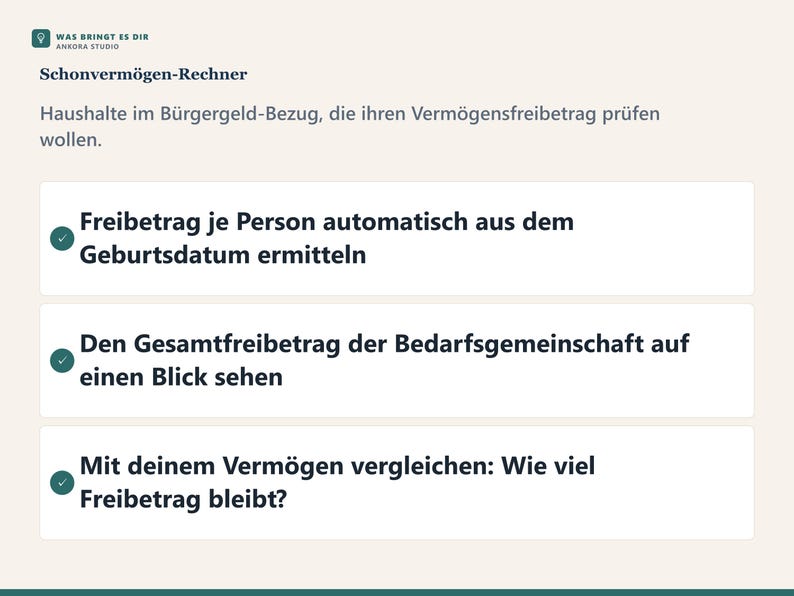Schonvermögen-Check 2026 PDF Deutsch | Bürgergeld Grundsicherung Altersstaffel Rechner image 3