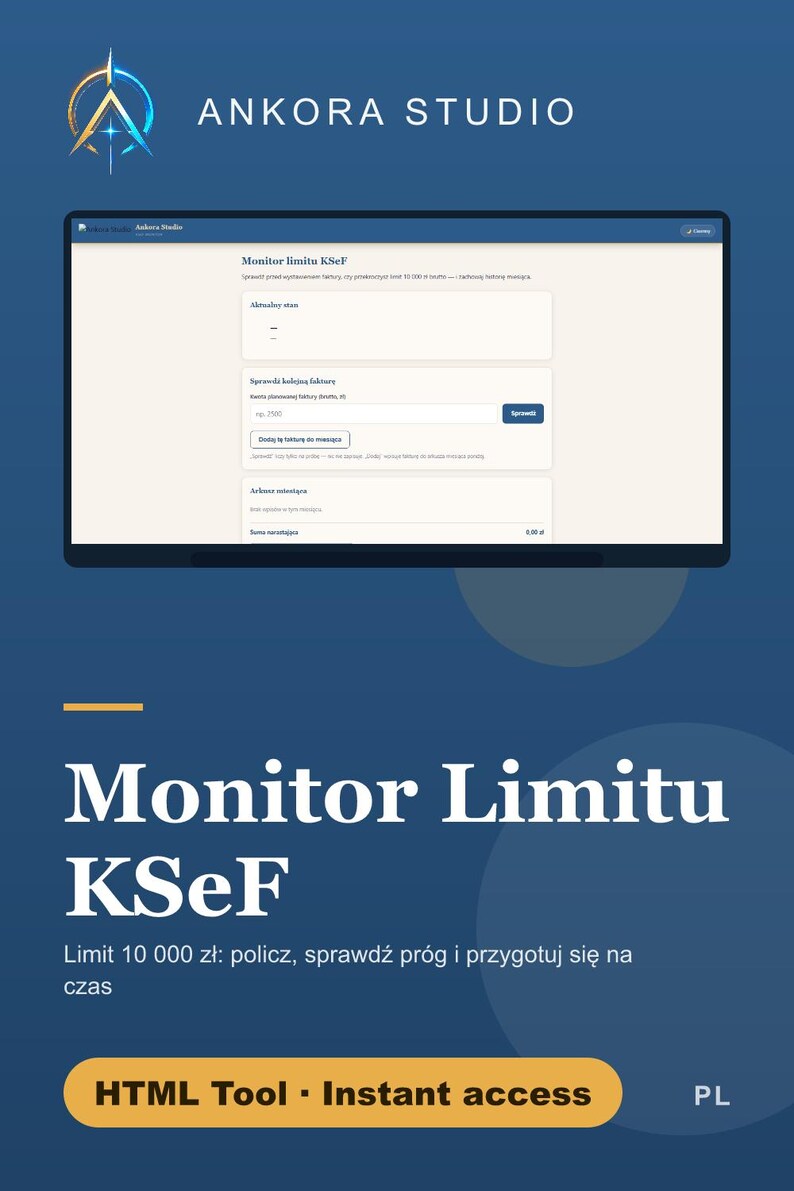 Monitor limitu KSeF 2026-2027 | Kalkulator PDF + narzędzie HTML po polsku | Próg 10 000 zł, faktury image 1