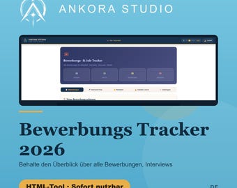 Bewerbungs Tracker 2026 Deutsch | HTML Tool Bewerbungen Interviews Gehalt Netzwerk Offline Sofort Download