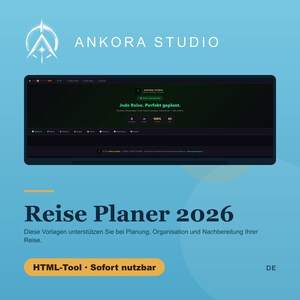 2026 Reiseplaner HTML Tool | Packliste, Budget, Route Tracker (Offline Download)