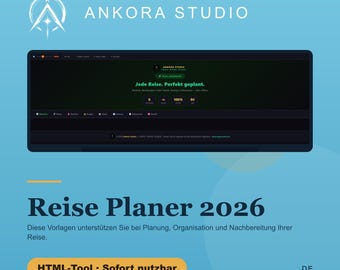 Reise Planer 2026 Deutsch | HTML Tool Urlaub Packliste Budget Reiseroute Kosten Tracker Offline Sofort Download