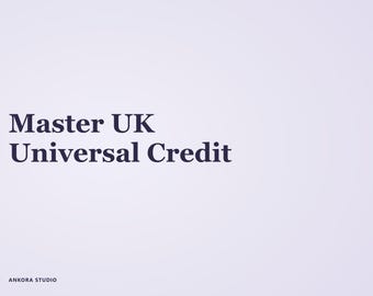 May include: A light purple digital graphic featuring the dark blue text "Master UK Universal Credit" centered on the page, with the small dark blue text "ANKORA STUDIO" positioned in the bottom left corner of the image.