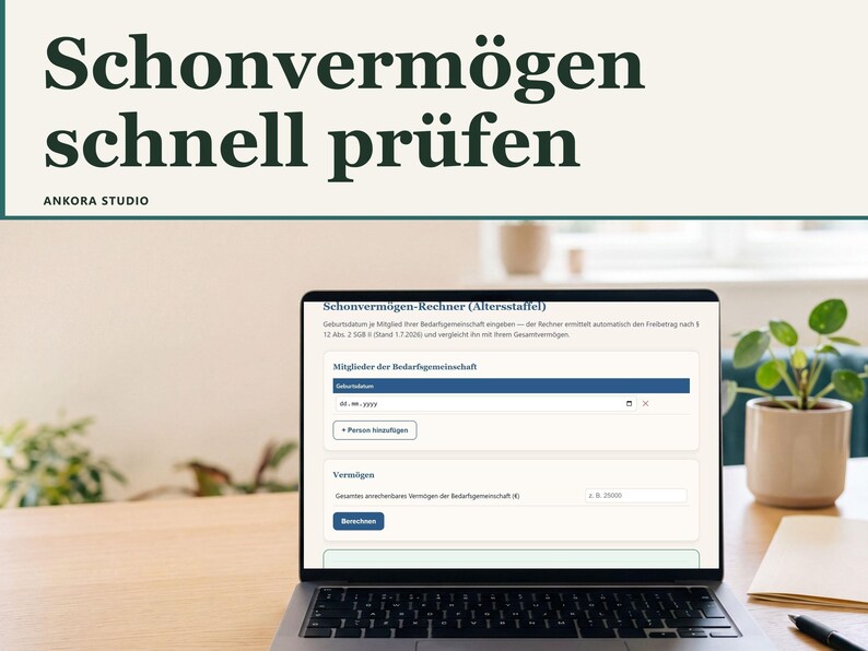 Schonvermögen-Check 2026 PDF Deutsch | Bürgergeld Grundsicherung Altersstaffel Rechner image 1