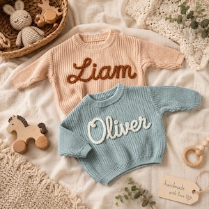 Custom Embroidered Baby Sweater, Personalized Name Knit Sweater, Newborn Gift, Toddler Outfit, Keepsake Gift By MylilShop4you Made by MylilShop4you Shop owned by Destinee New on Etsy