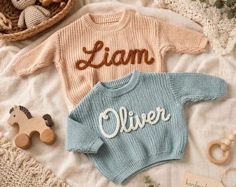 Custom Embroidered Baby Sweater, Personalized Name Knit Sweater, Newborn Gift, Toddler Outfit, Keepsake Gift